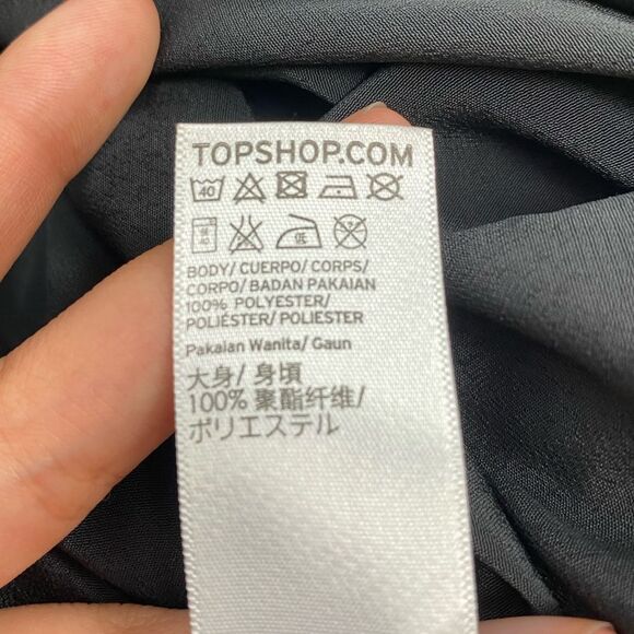 TOPSHOP Tiffany Knot Black Long Sleeve V-neck Mini Dress - Picture 7 of 11